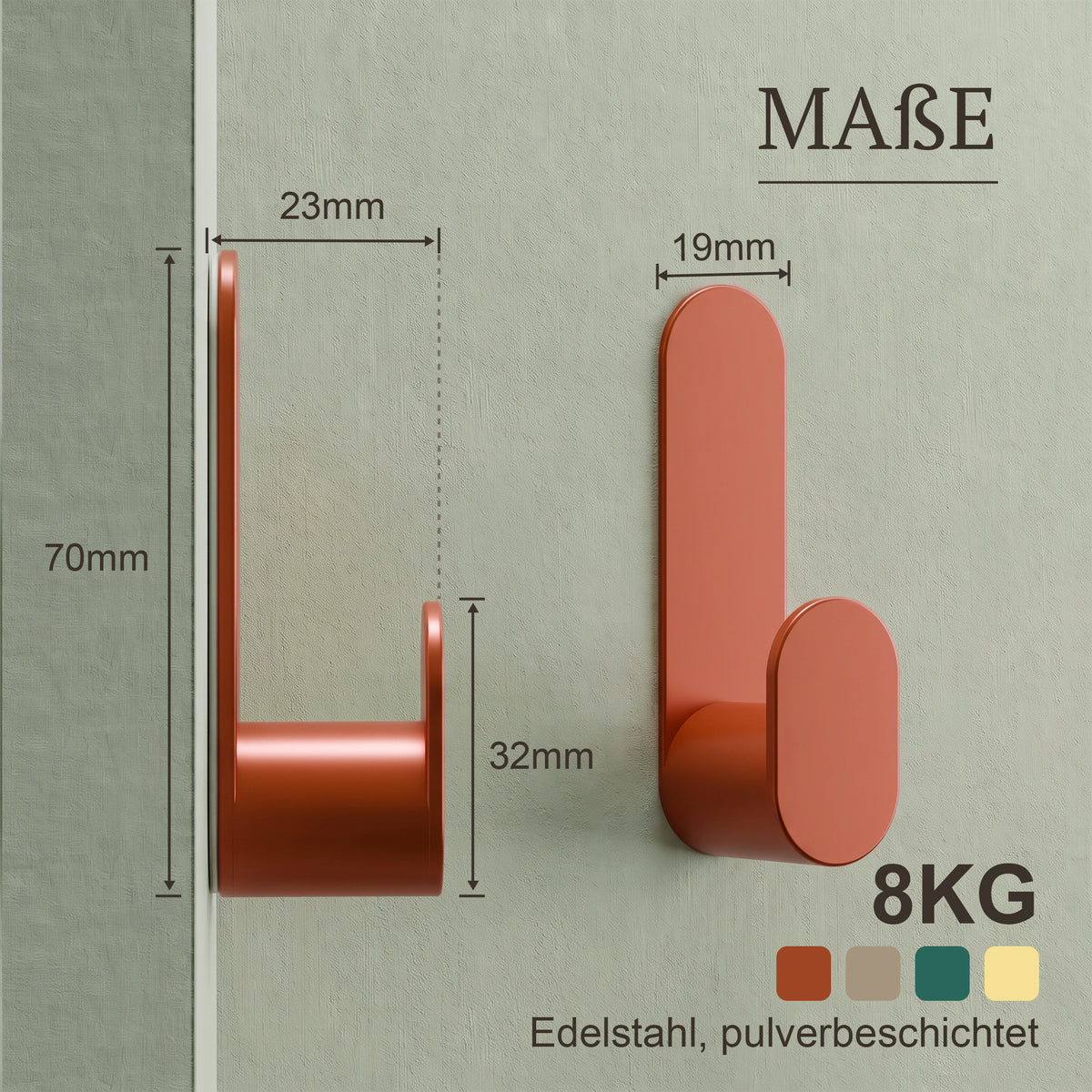 Klebehaken J-Hook Erdtöne – Maße