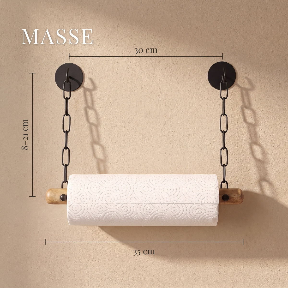 Küchenrollenhalter aus Holz mit Ketten · Maße