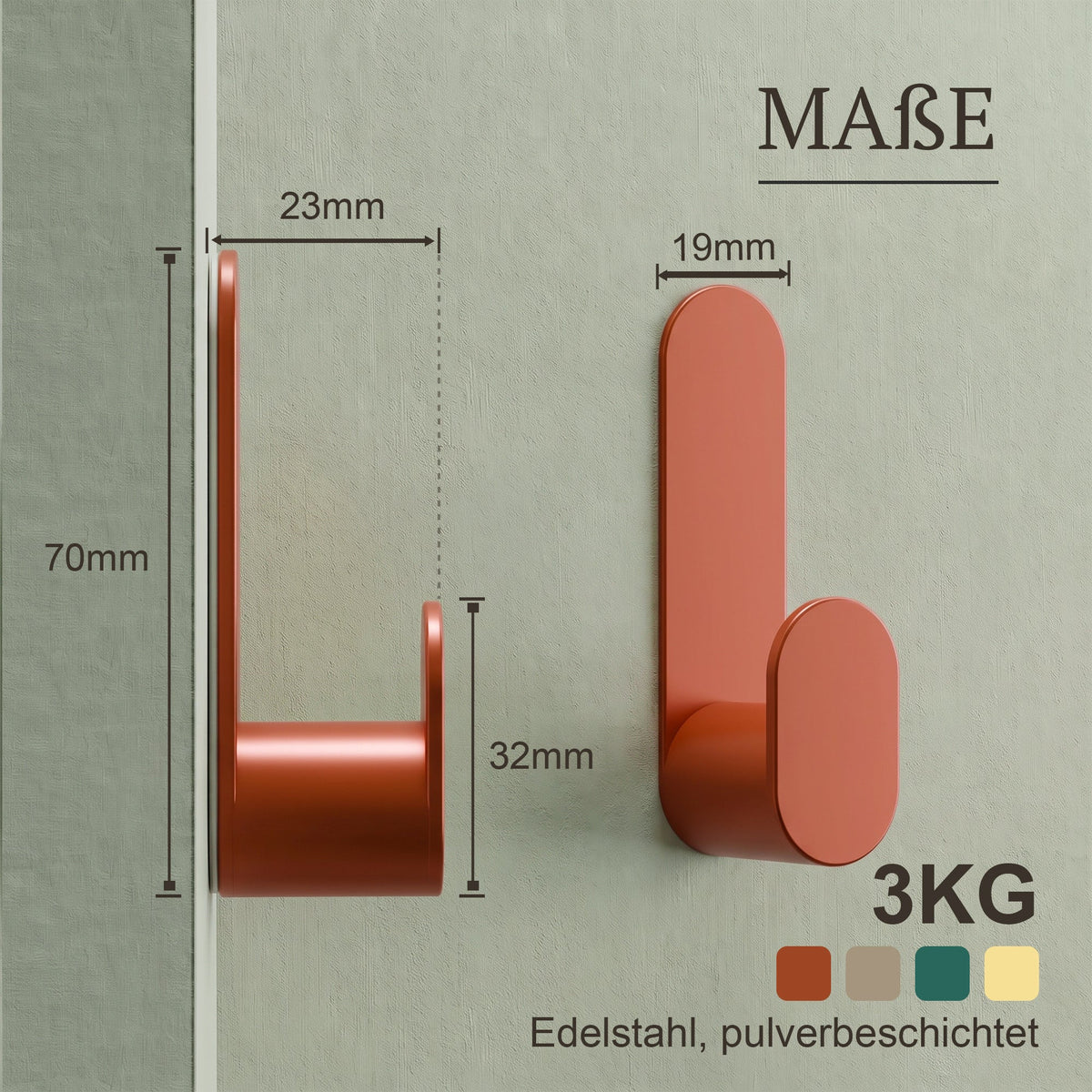 Maße 70 × 23 mm, Edelstahl pulverbeschichtet