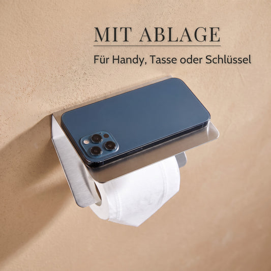 Toilettenpapierhalter Edelstahl mit Ablage – Mit ablage: Für Handy, Tasse oder Schlüssel