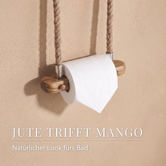 Toilettenpapierhalter aus Mangoholz mit Juteseil – Jute trifft mango: Natürlicher Look fürs Bad