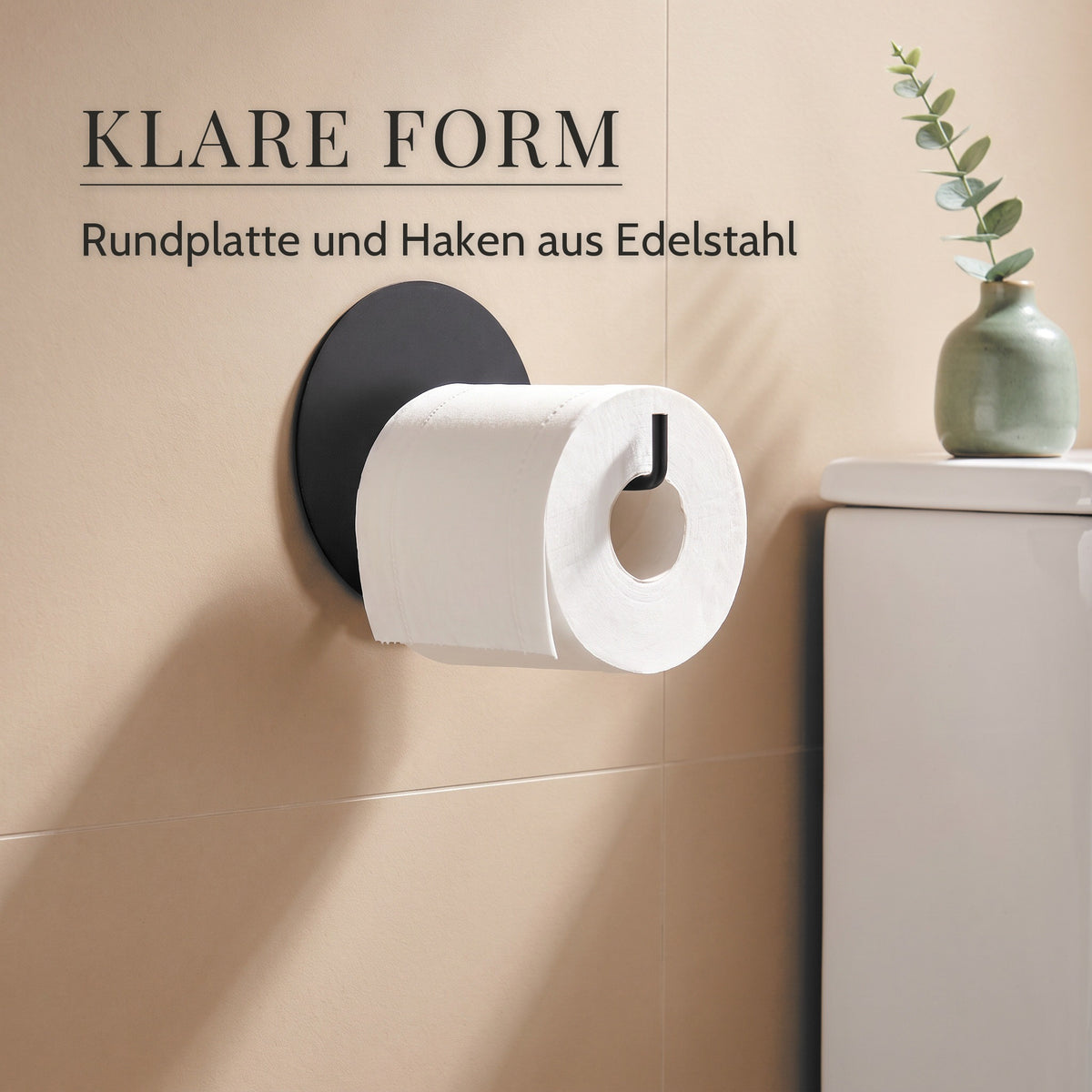 Toilettenpapierhalter Edelstahl rund – Klare Form, Rundplatte und Haken aus Edelstahl