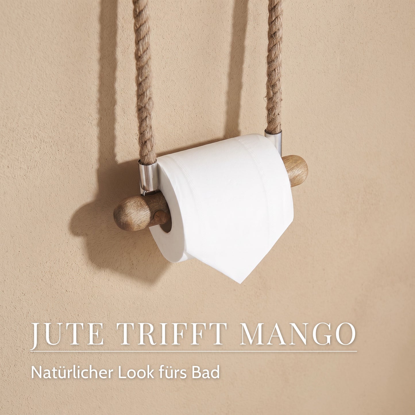 Toilettenpapierhalter aus Mangoholz mit Juteseil – Jute trifft mango: Natürlicher Look fürs Bad
