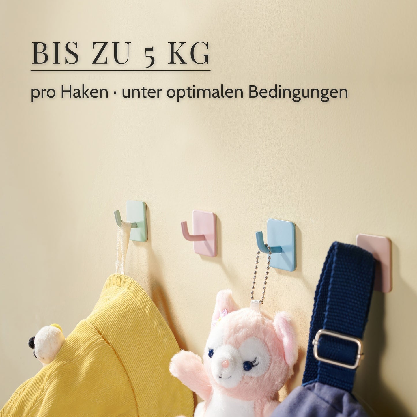 Klebehaken Edelstahl bunt – Bis zu 5 kg, pro Haken · unter optimalen Bedingungen