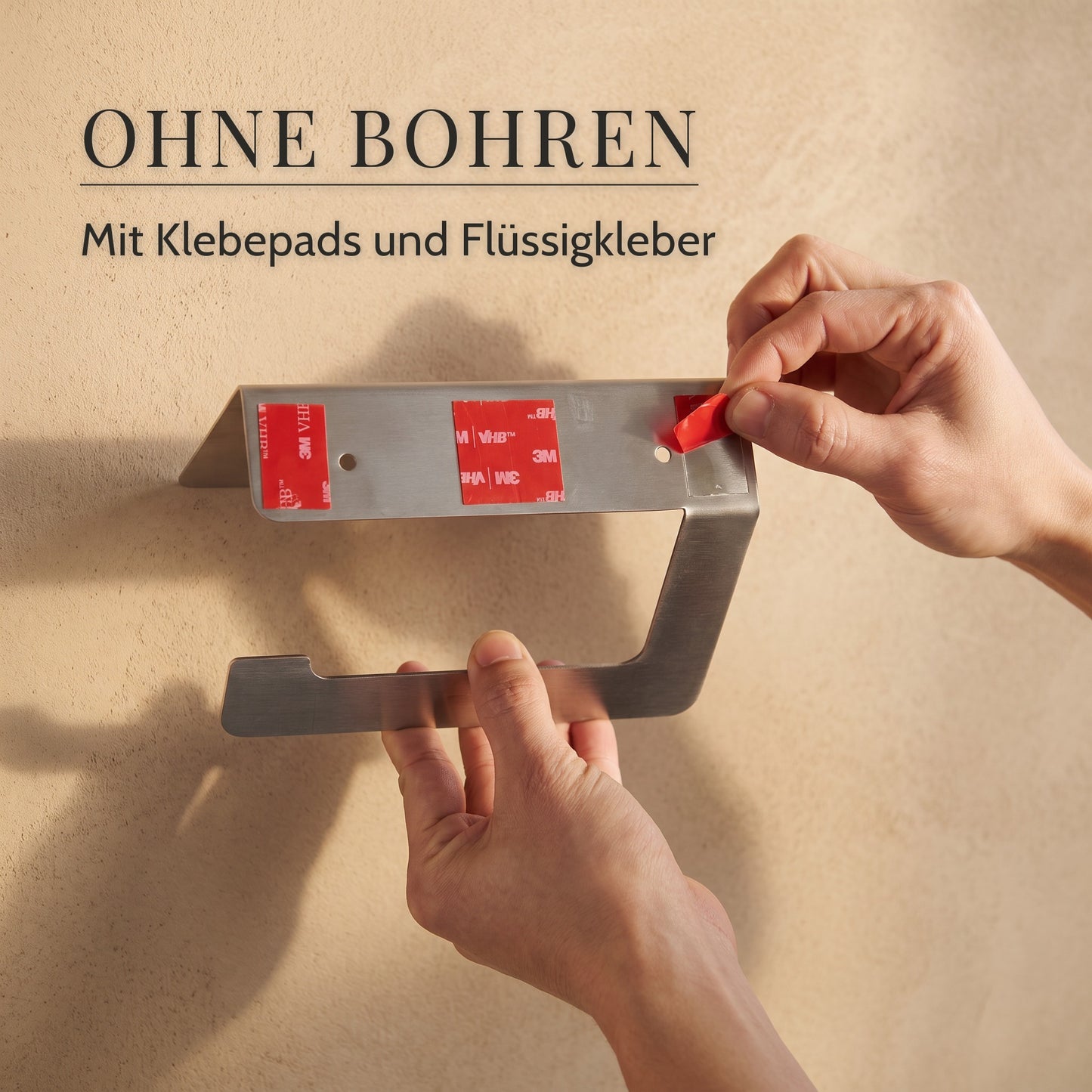 Toilettenpapierhalter Edelstahl mit Ablage – Ohne bohren: Mit Klebepads und Flüssigkleber