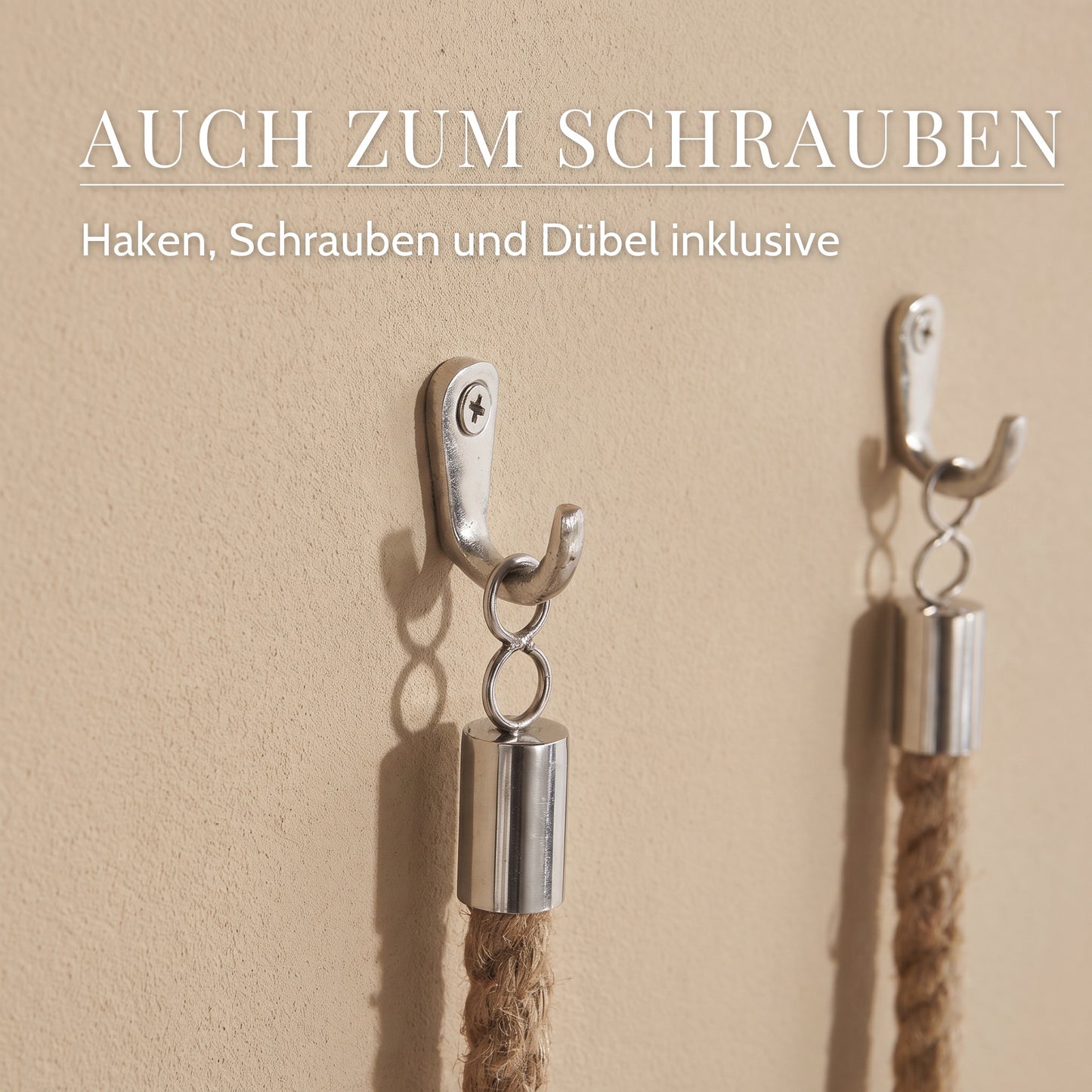 Toilettenpapierhalter aus Mangoholz mit Juteseil – Auch zum Schrauben, Haken, Schrauben und Dübel inklusive
