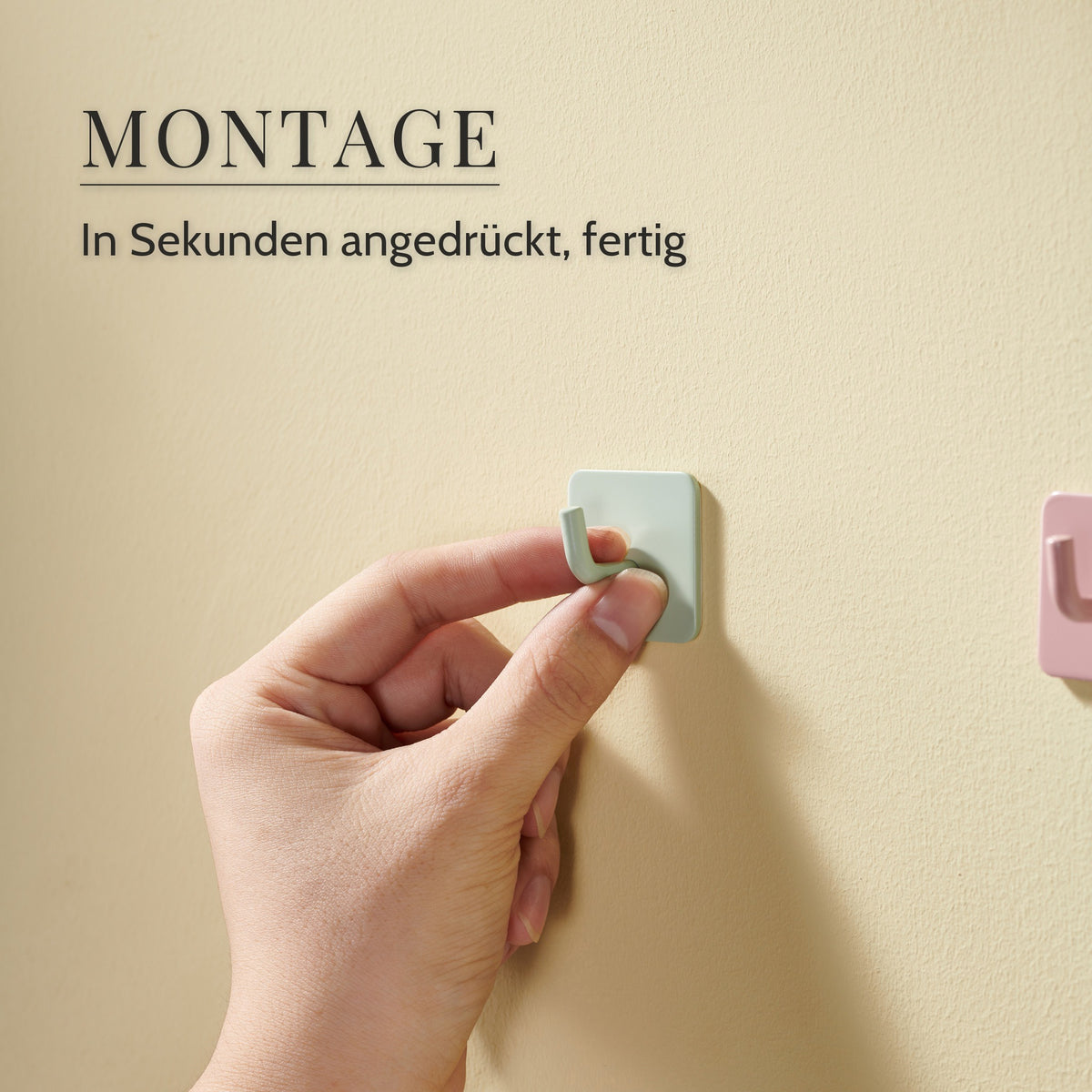 Klebehaken Edelstahl bunt – Montage, In Sekunden angedrückt, fertig