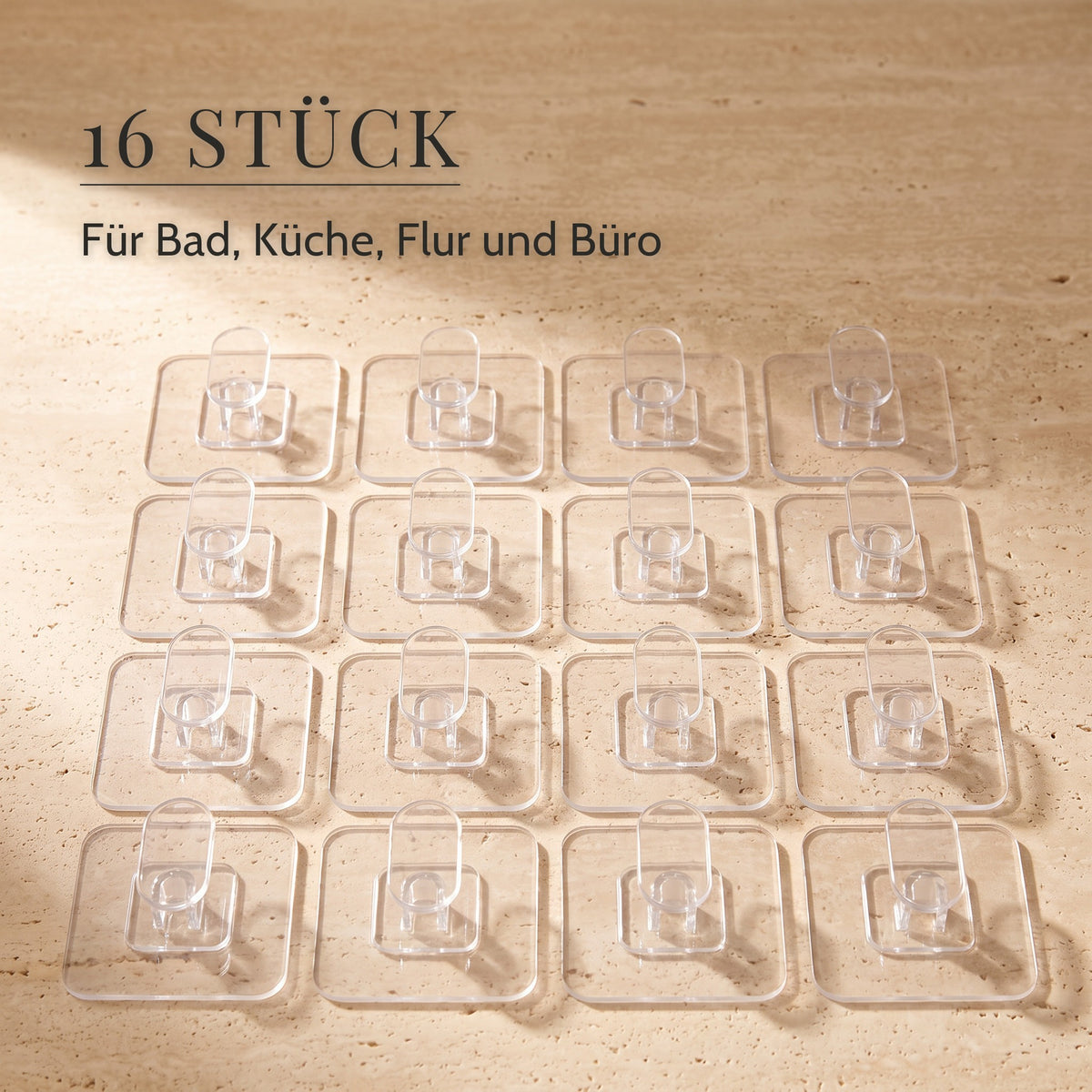 Klebehaken transparent – 16 Stück, Für Bad, Küche, Flur und Büro