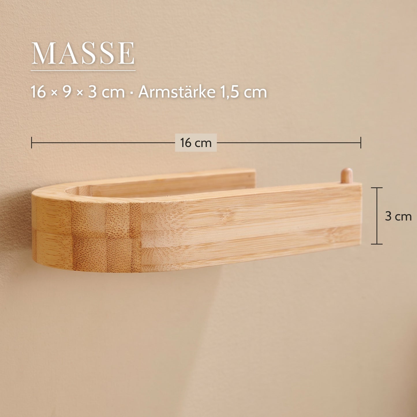 Maße des Bambus-Halters: 16 × 9 × 3 cm