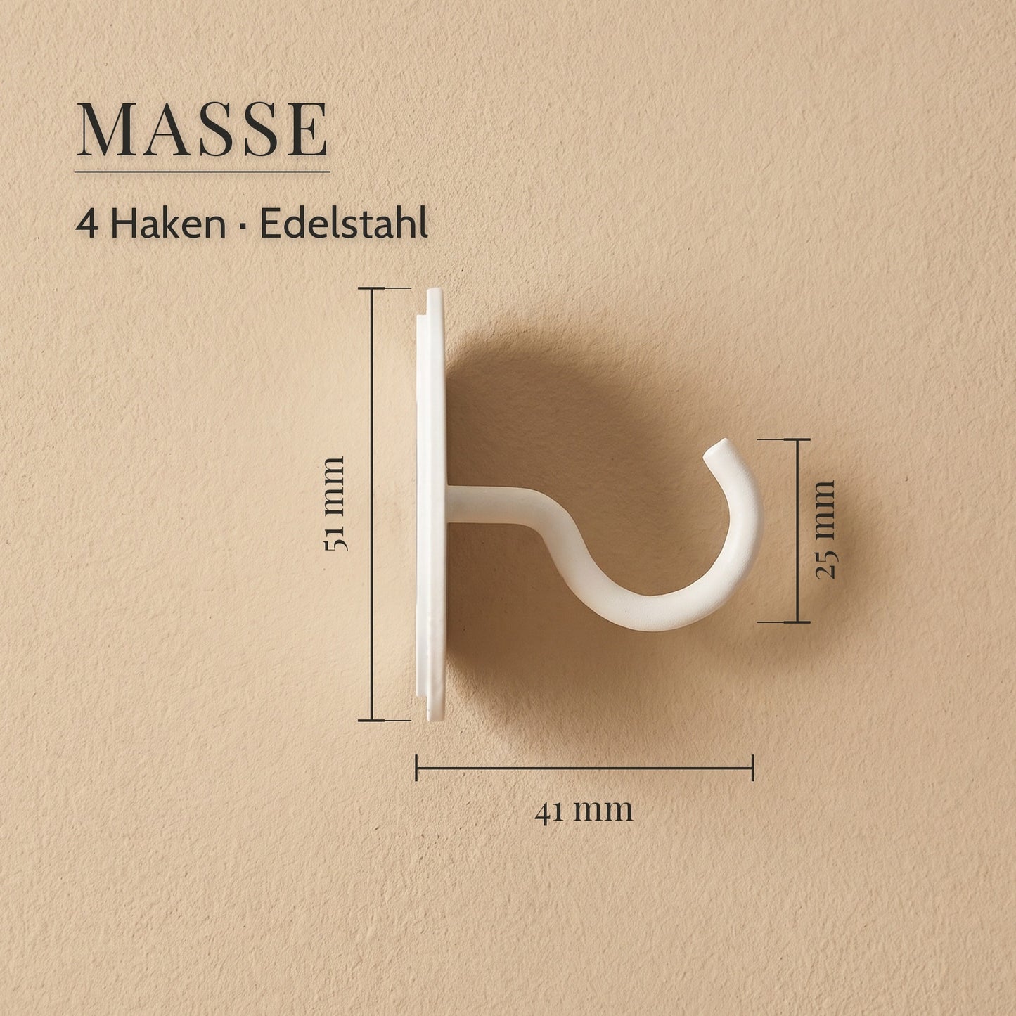 Maße des Rundhakens: 51 mm Platte, 41 mm Ausladung, 25 mm Hakenöffnung