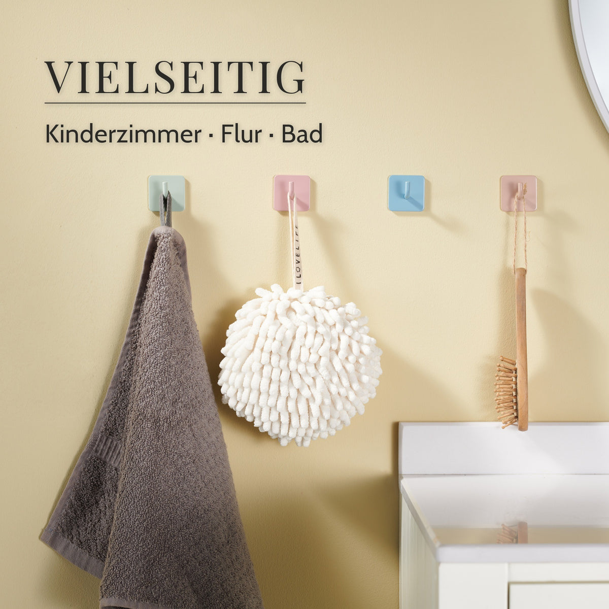 Klebehaken Edelstahl bunt – Vielseitig, Kinderzimmer · Flur · Bad