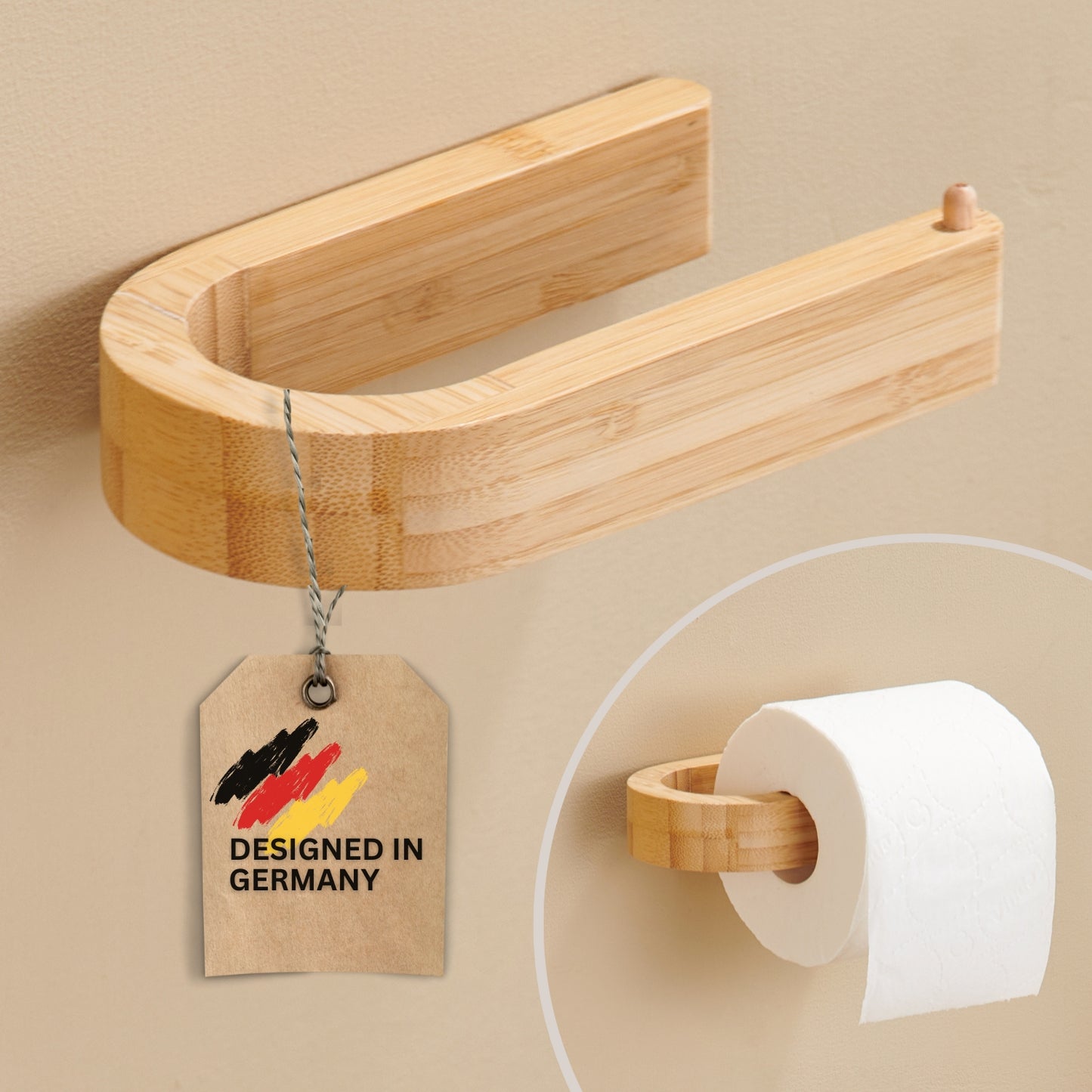 toilettenpapier aufbewahrung holz Toilettenpapierhalter aus Bambus | ohne Bohren