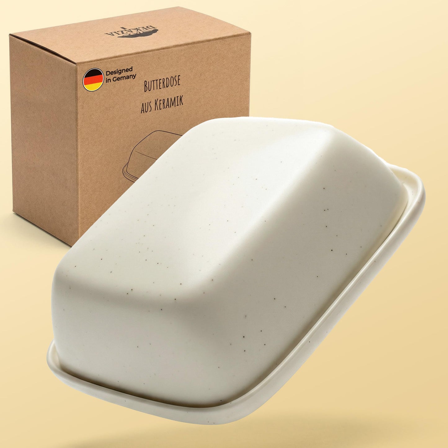DEKAZIA® Butterdose Keramik mit Deckel Grau Beige