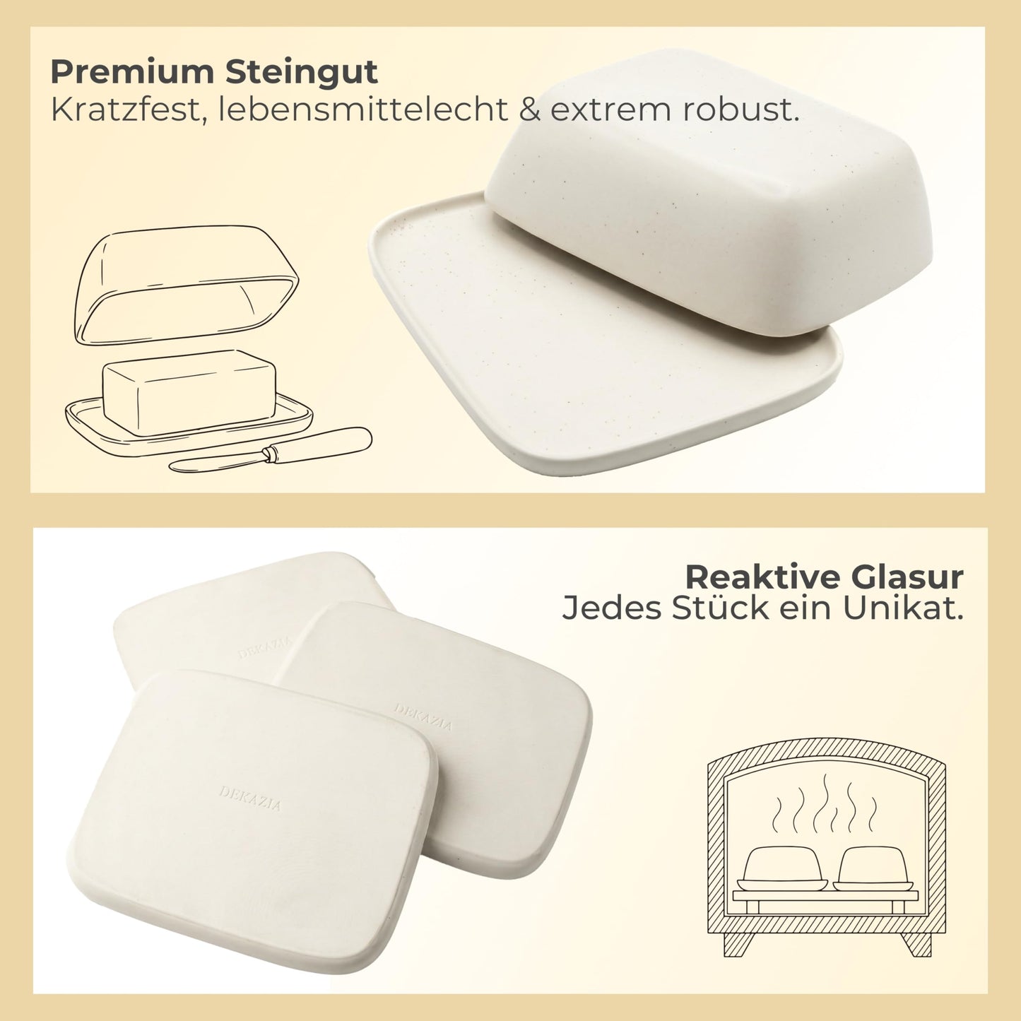 DEKAZIA® Butterdose Keramik mit Deckel Grau Beige