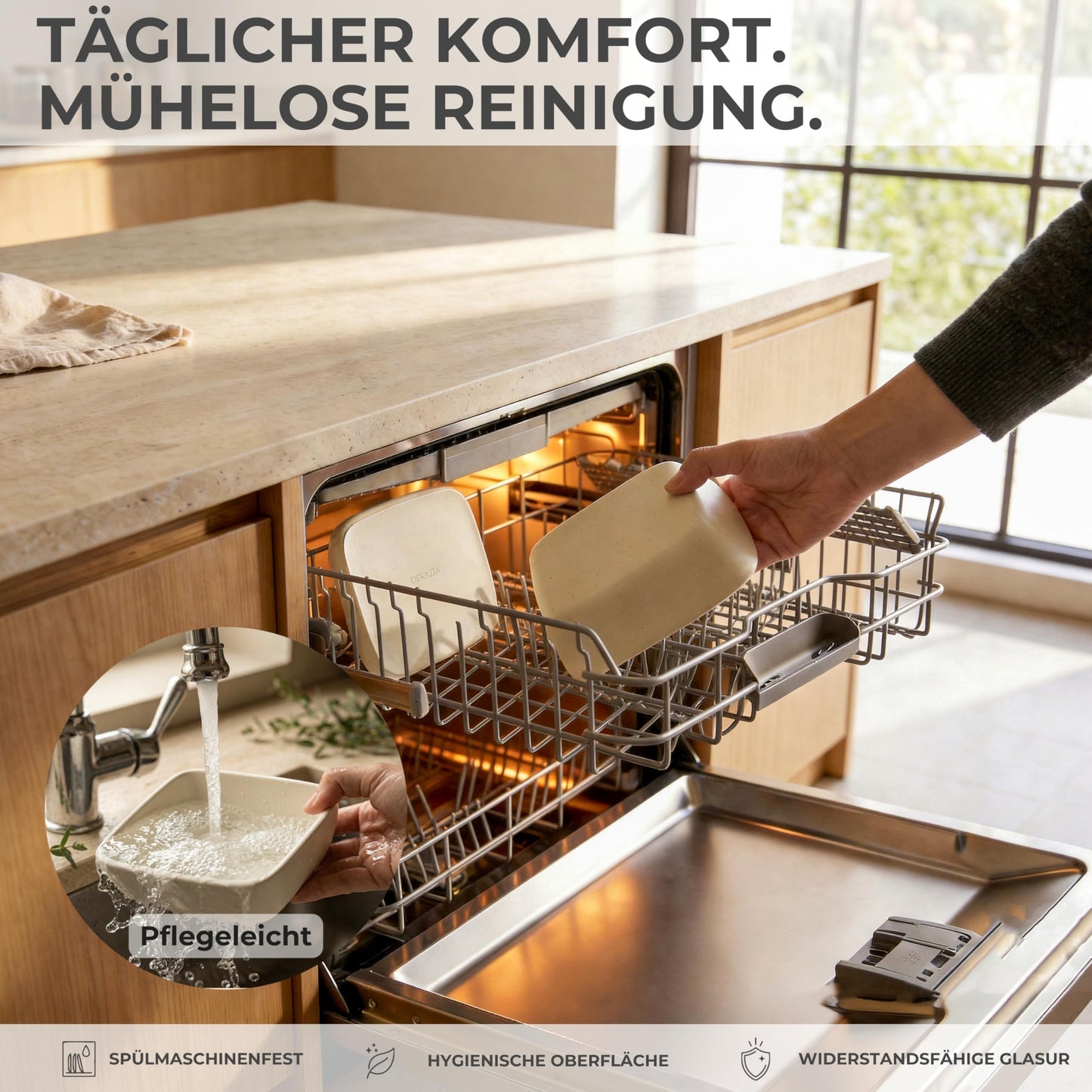 DEKAZIA® Butterdose Keramik mit Deckel Grau Beige