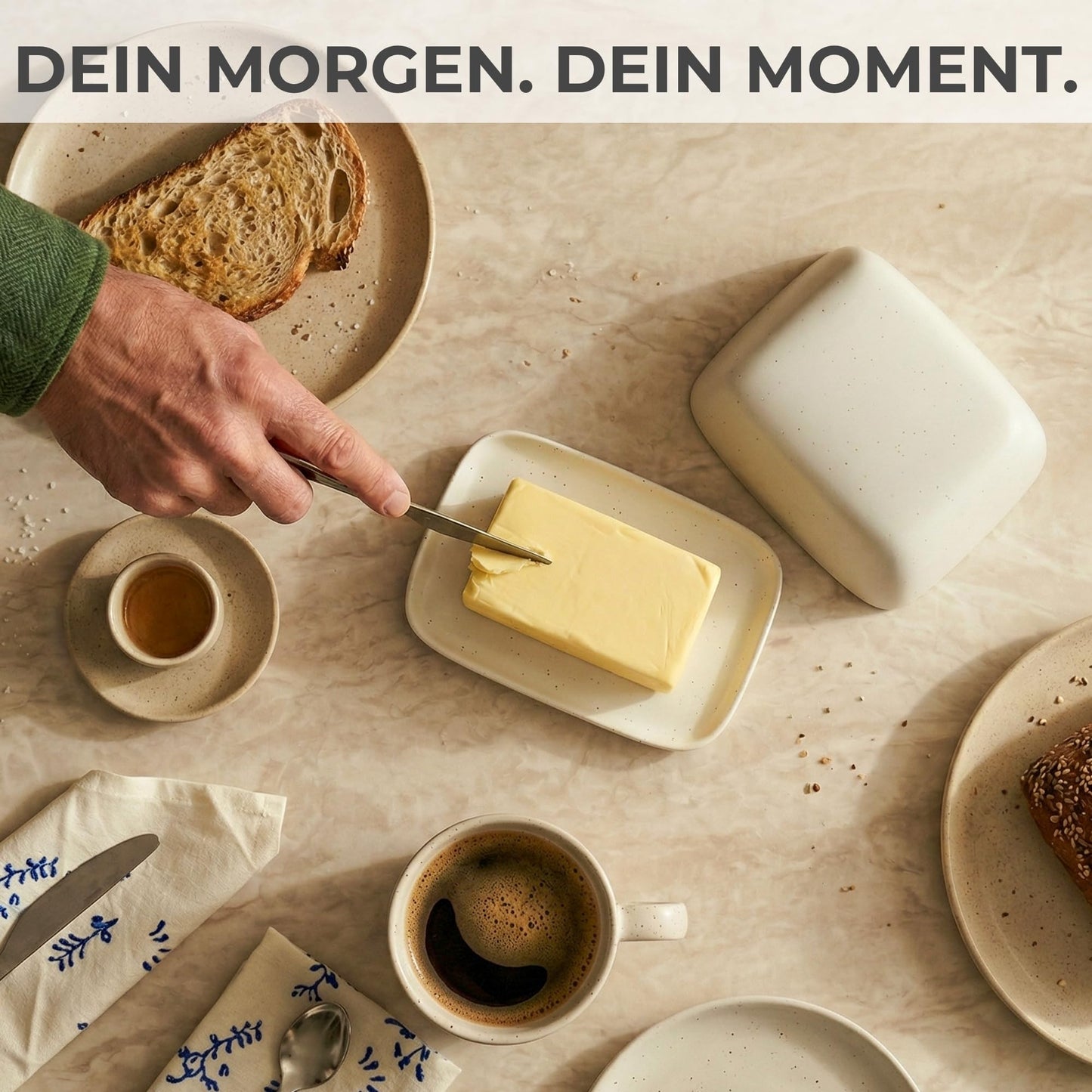 DEKAZIA® Butterdose Keramik mit Deckel Grau Beige