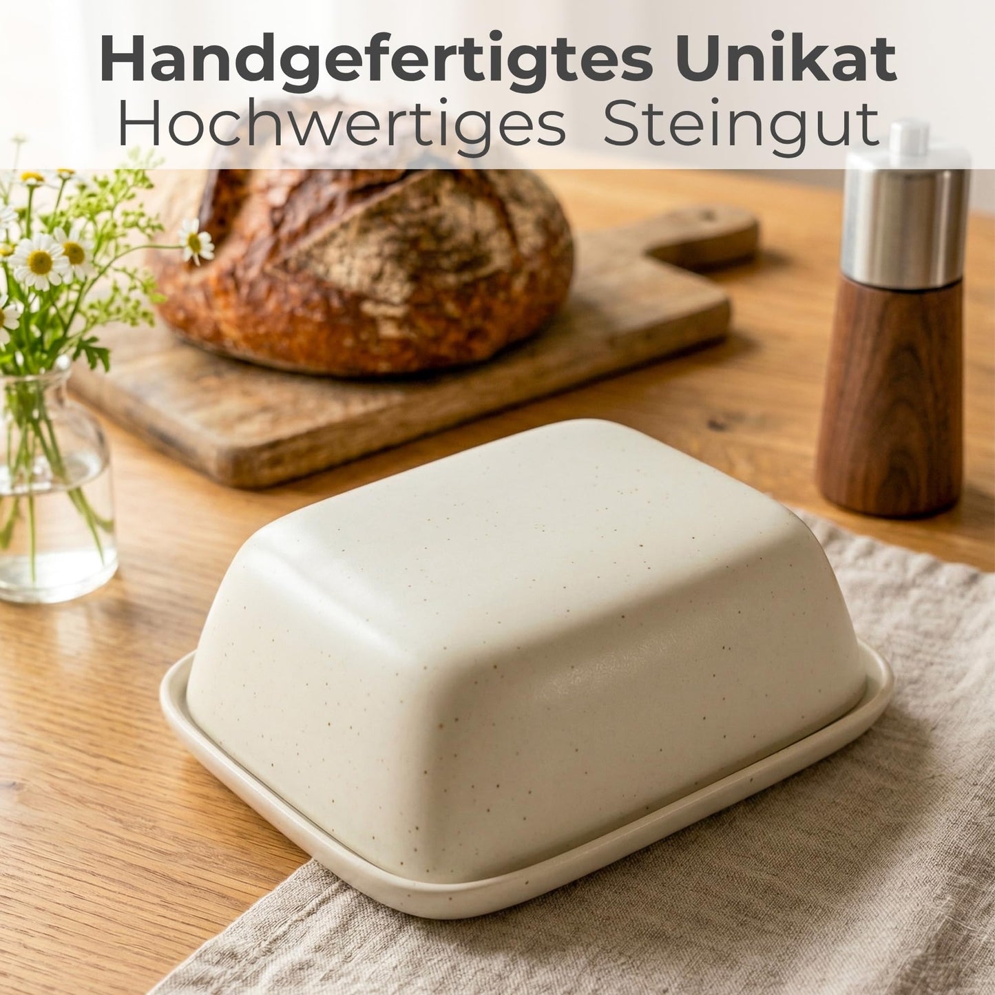 DEKAZIA® Butterdose Keramik mit Deckel Grau Beige