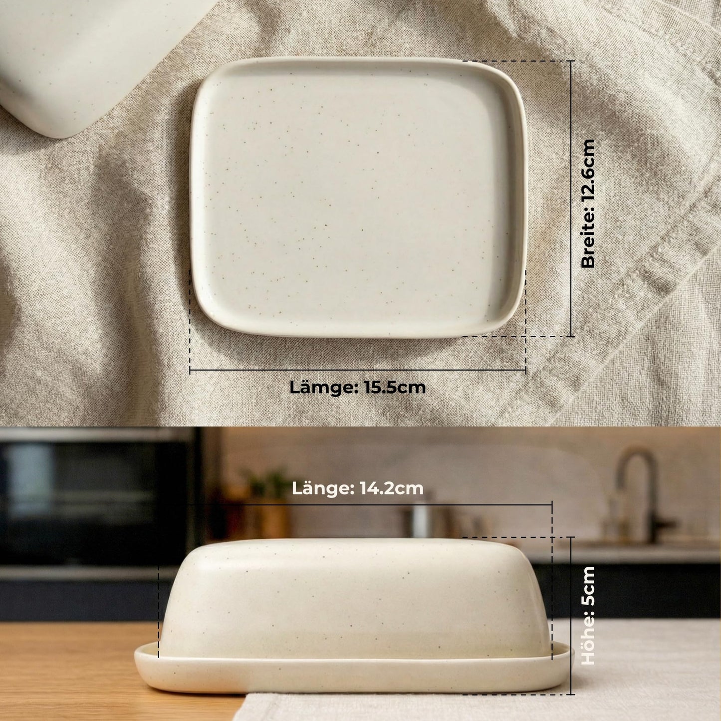 DEKAZIA® Butterdose Keramik mit Deckel Grau Beige