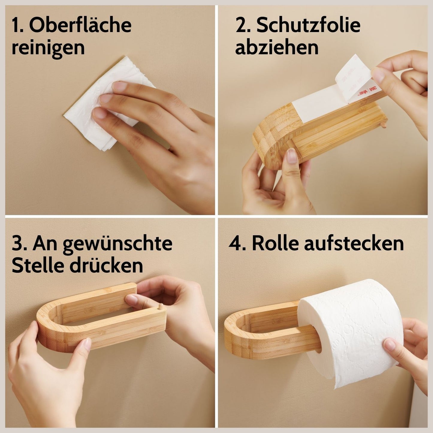 Toilettenpapierhalter aus Bambus | ohne Bohren