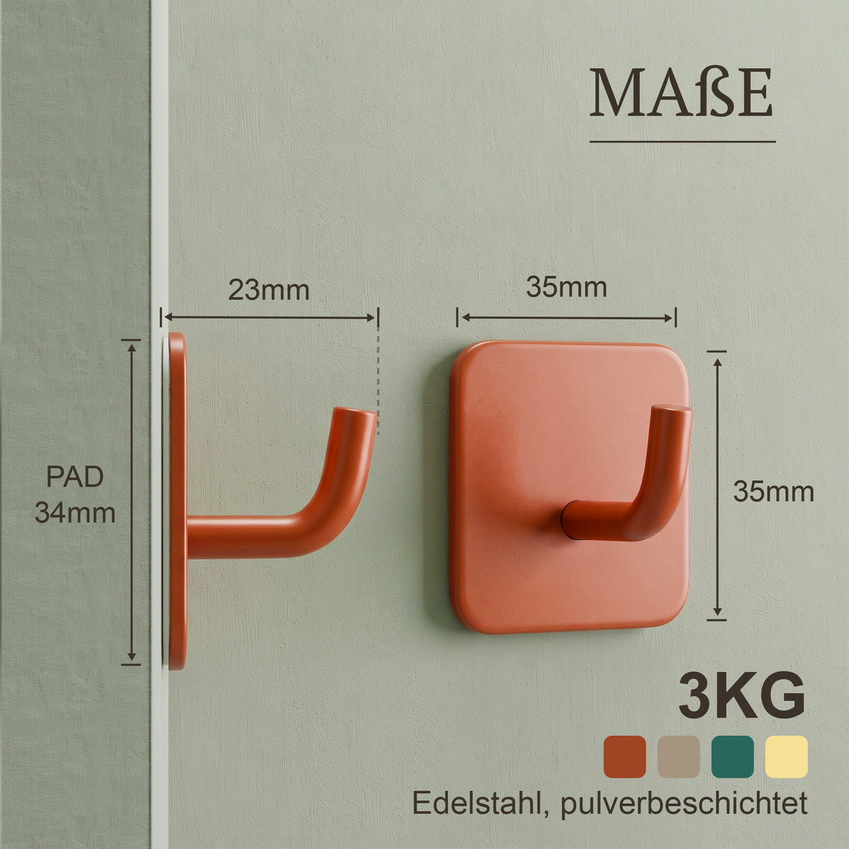 Klebehaken eckig – Maße