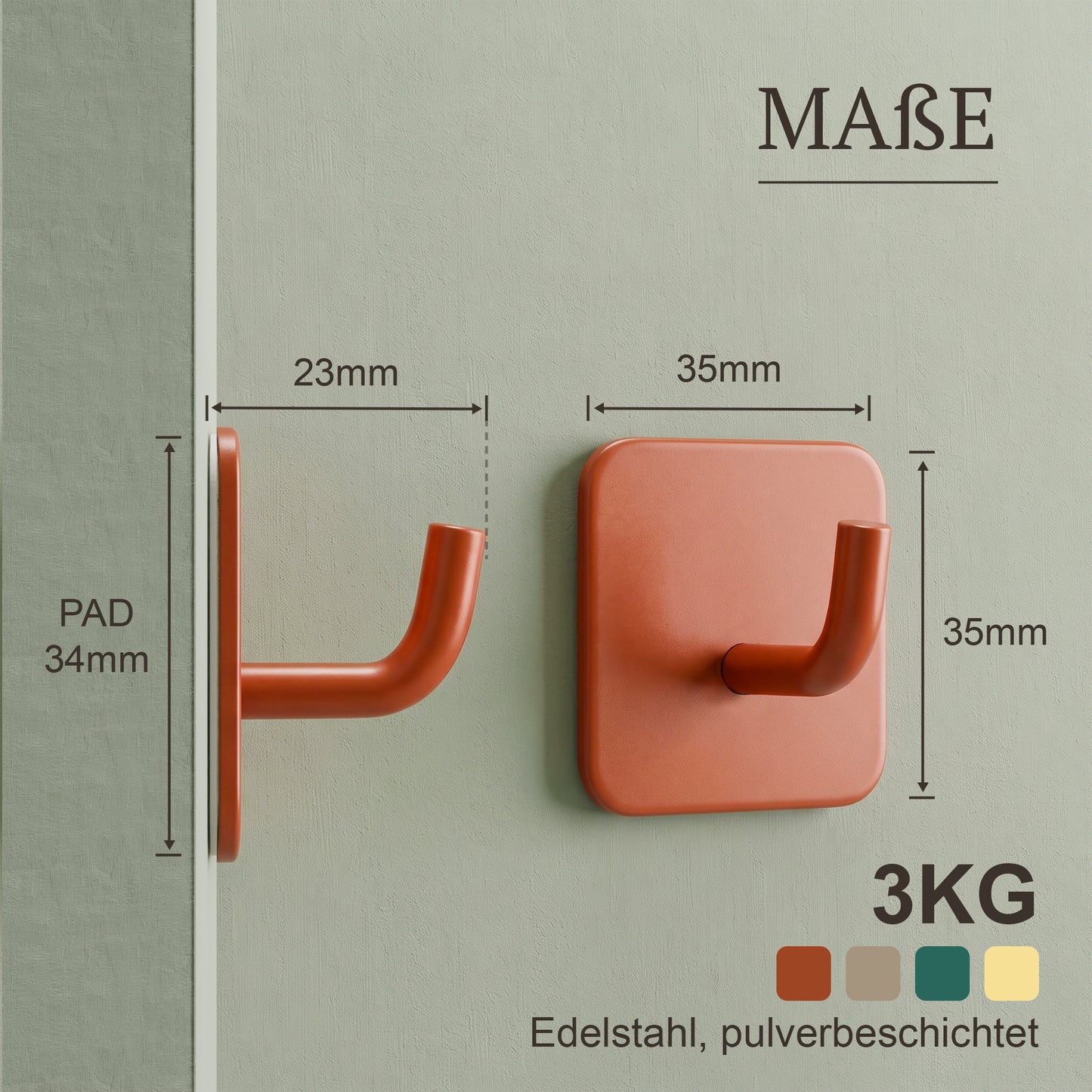 Klebehaken eckig – Maße