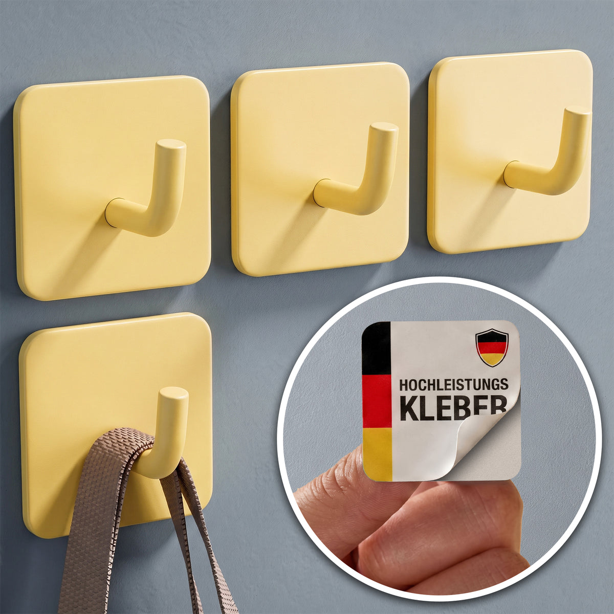 Klebehaken eckig in Pale Banana, 4er-Set