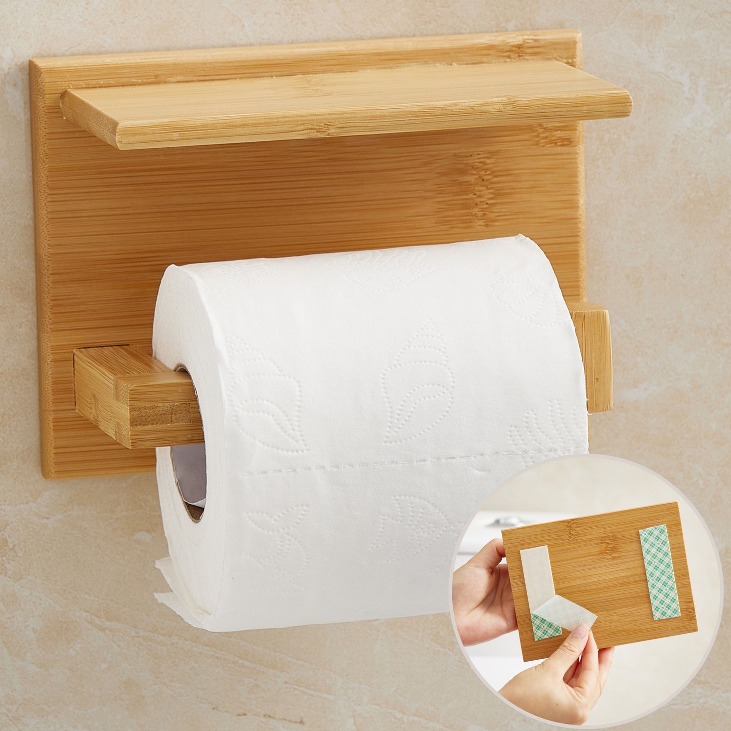 Porta carta igienica in legno con ripiano 