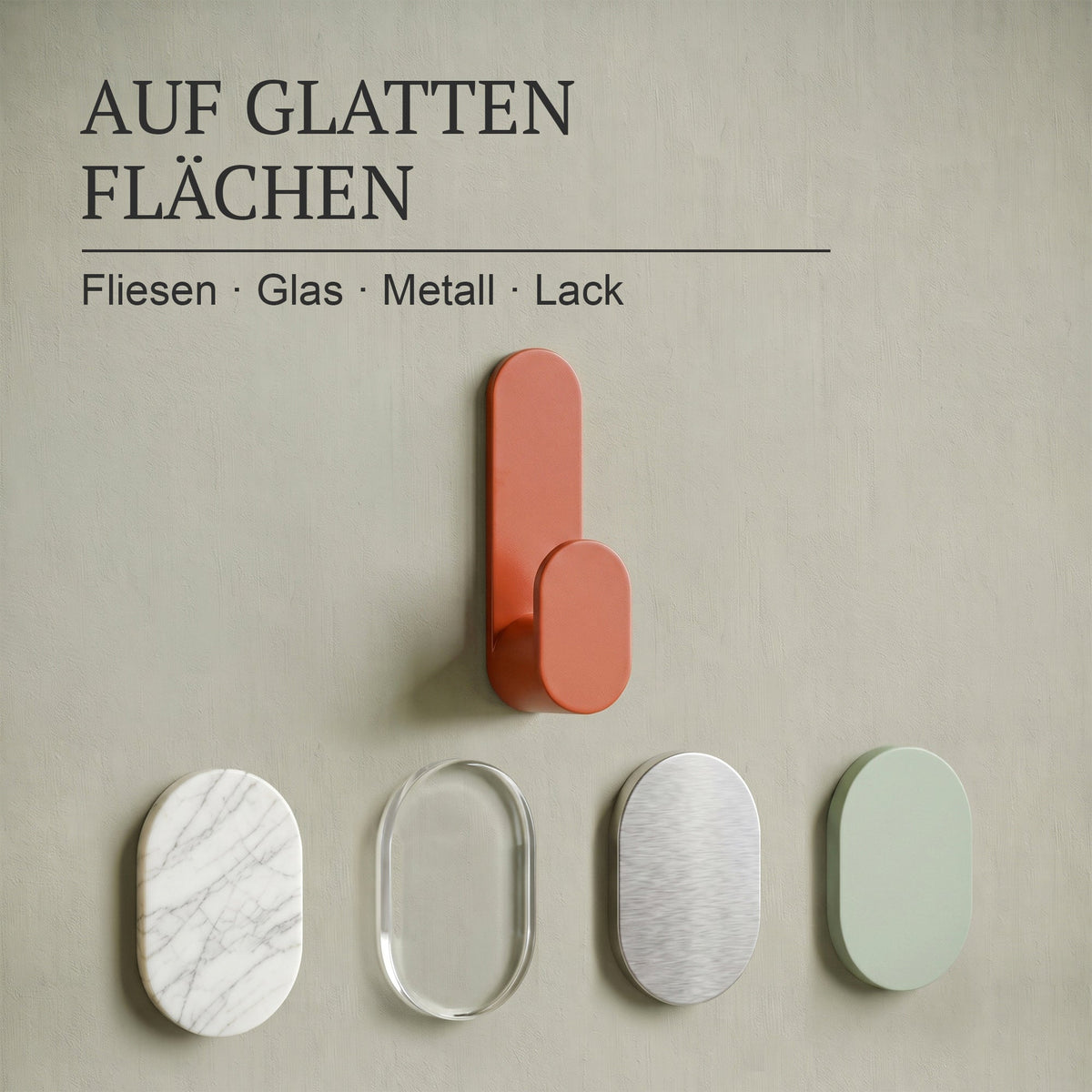 Hält auf glatten Flächen: Fliesen, Glas, Metall, Lack