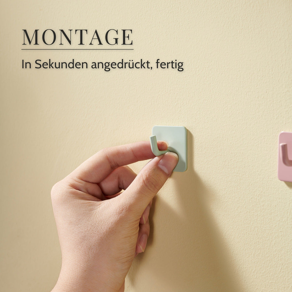 Klebehaken Edelstahl bunt – Montage, In Sekunden angedrückt, fertig
