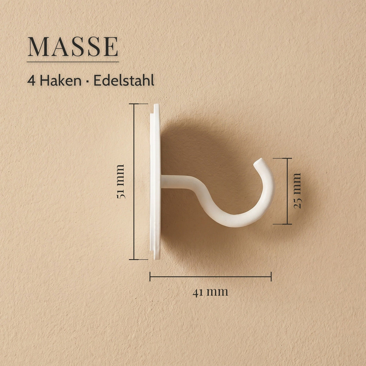Maße des Rundhakens: 51 mm Platte, 41 mm Ausladung, 25 mm Hakenöffnung