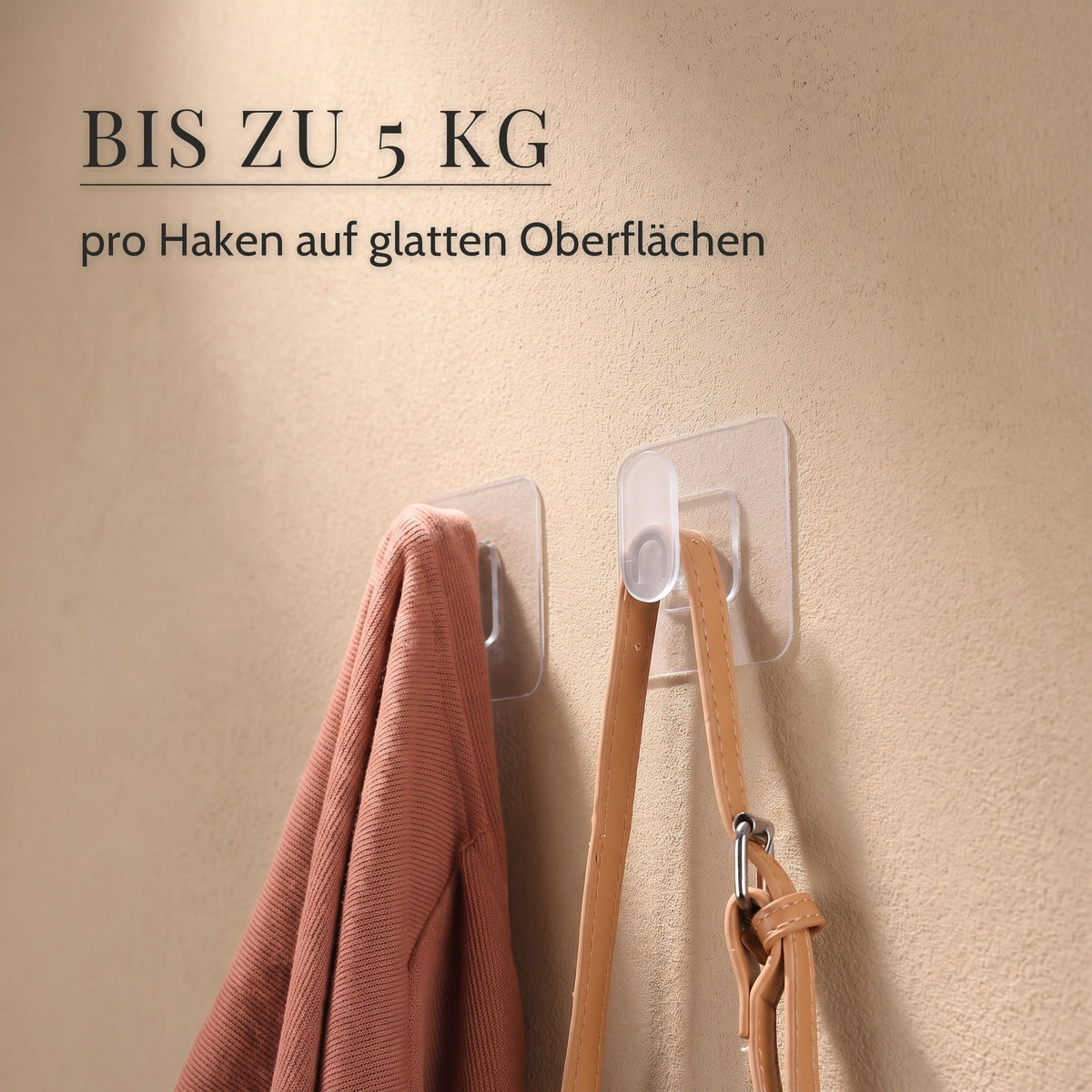 Klebehaken transparent – Bis zu 5 kg, pro Haken auf glatten Oberflächen