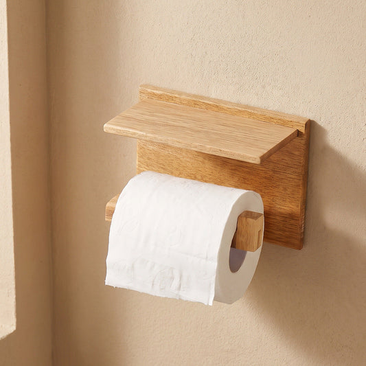 Toilettenpapierhalter mit Ablage aus Mangoholz