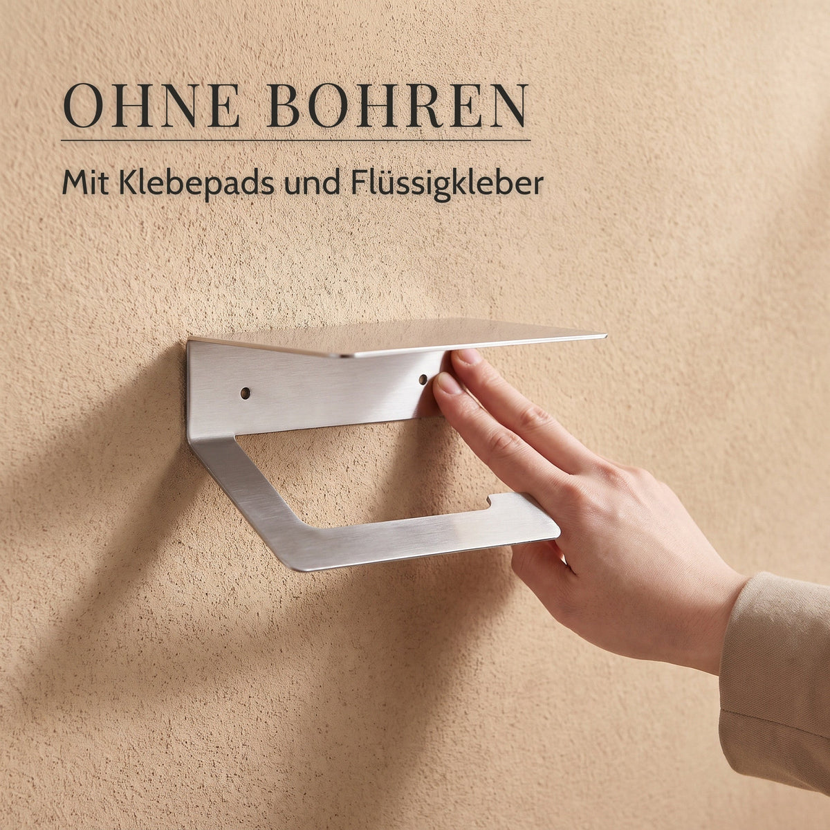 Toilettenpapierhalter Edelstahl mit Ablage – Ohne bohren: Mit Klebepads und Flüssigkleber