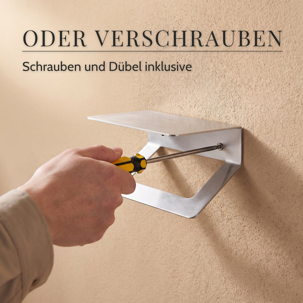 Toilettenpapierhalter Edelstahl mit Ablage – Oder verschrauben: Schrauben und Dübel inklusive