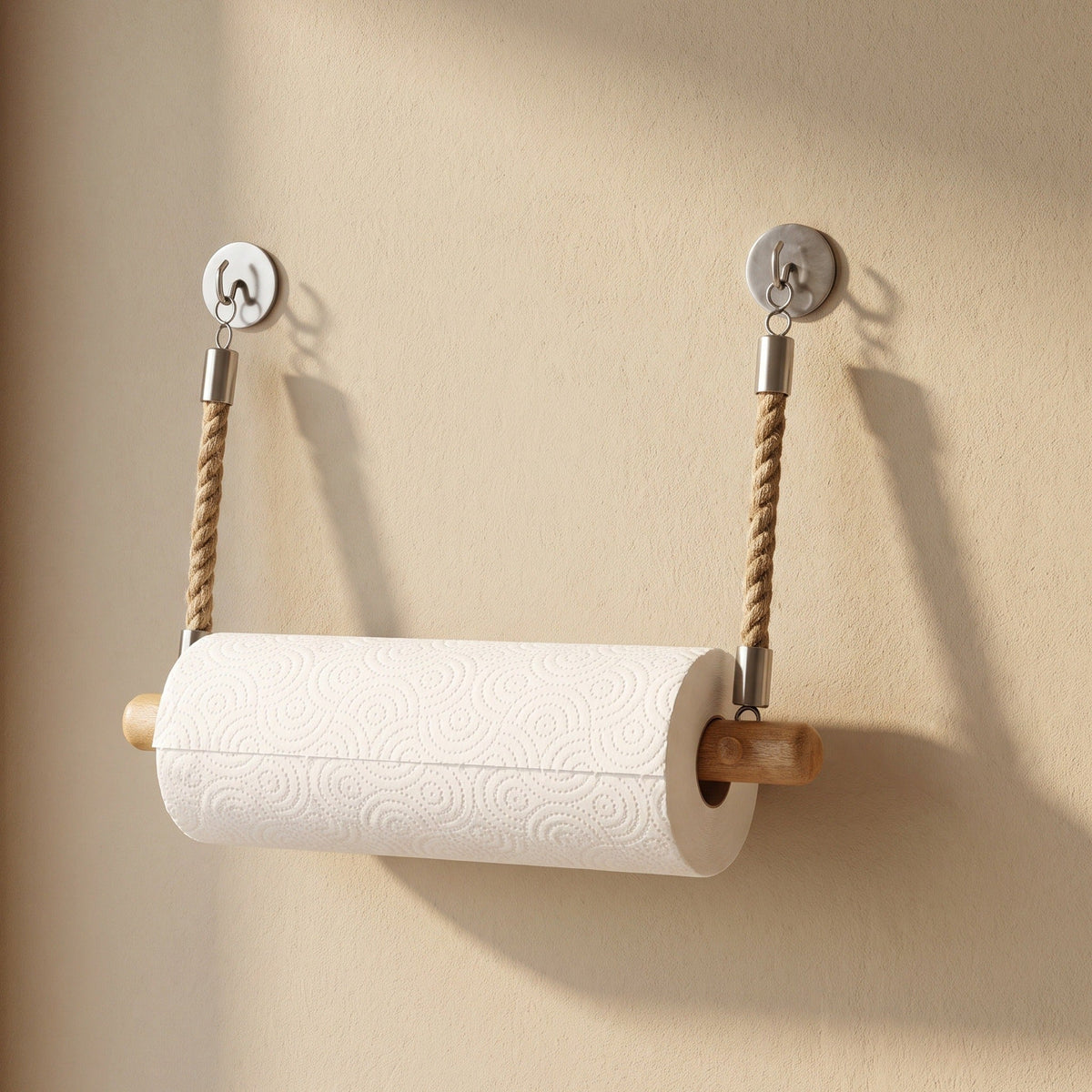 Küchenrollenhalter aus Mangoholz mit Juteseil