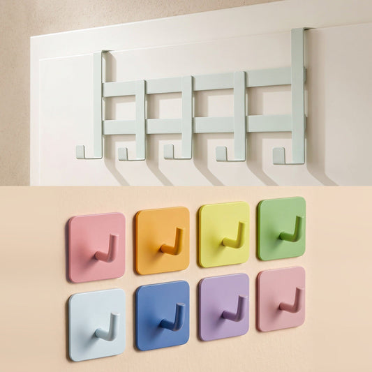 Set Kinderzimmer: Türgarderobe in Mintgrün und acht Regenbogen-Klebehaken