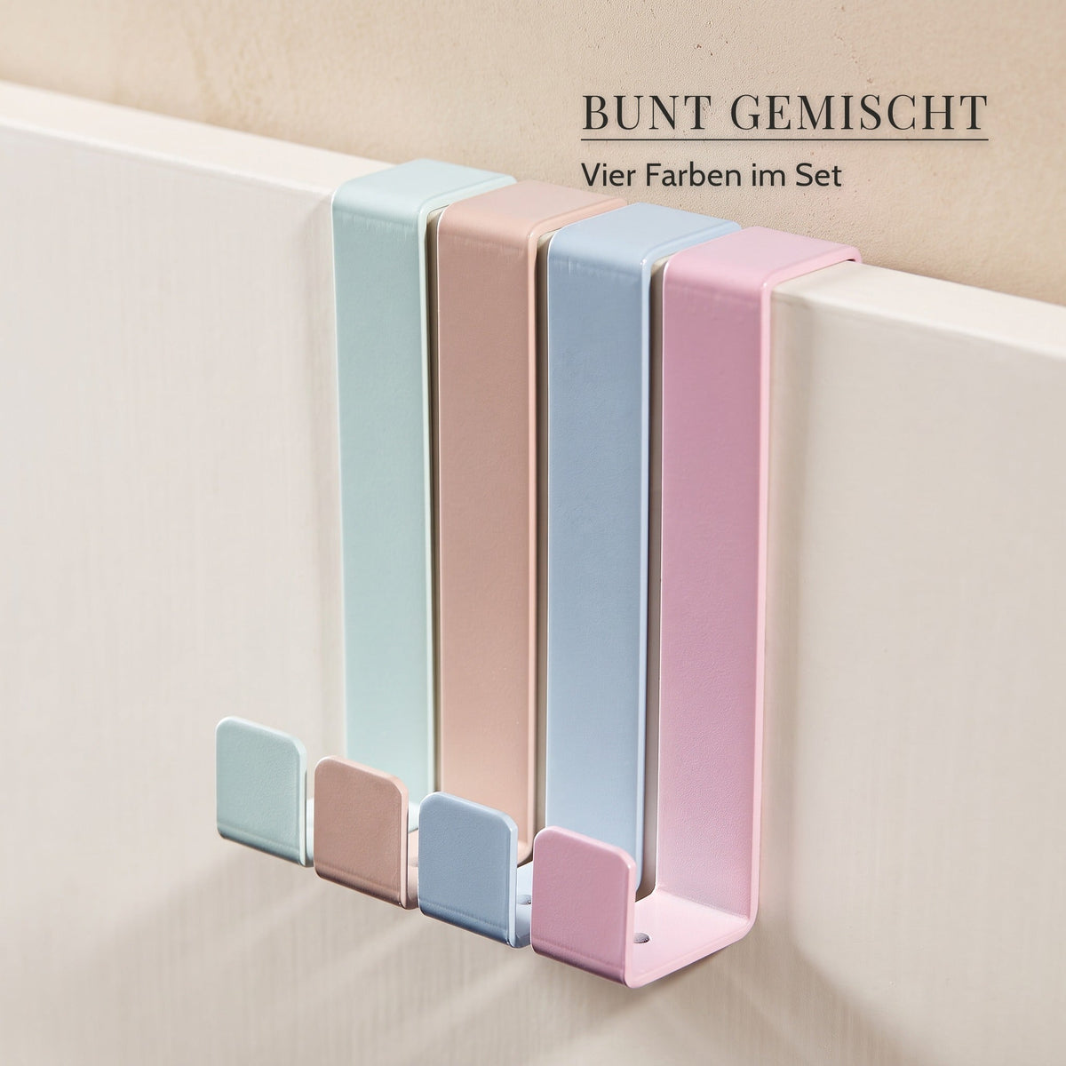 Türhaken aus Edelstahl – Bunt gemischt: Vier Farben im Set
