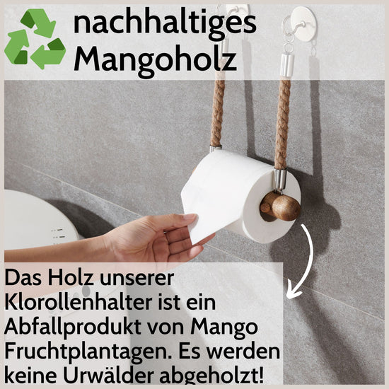 Toilettenpapierhalter aus Mangoholz mit Juteseil