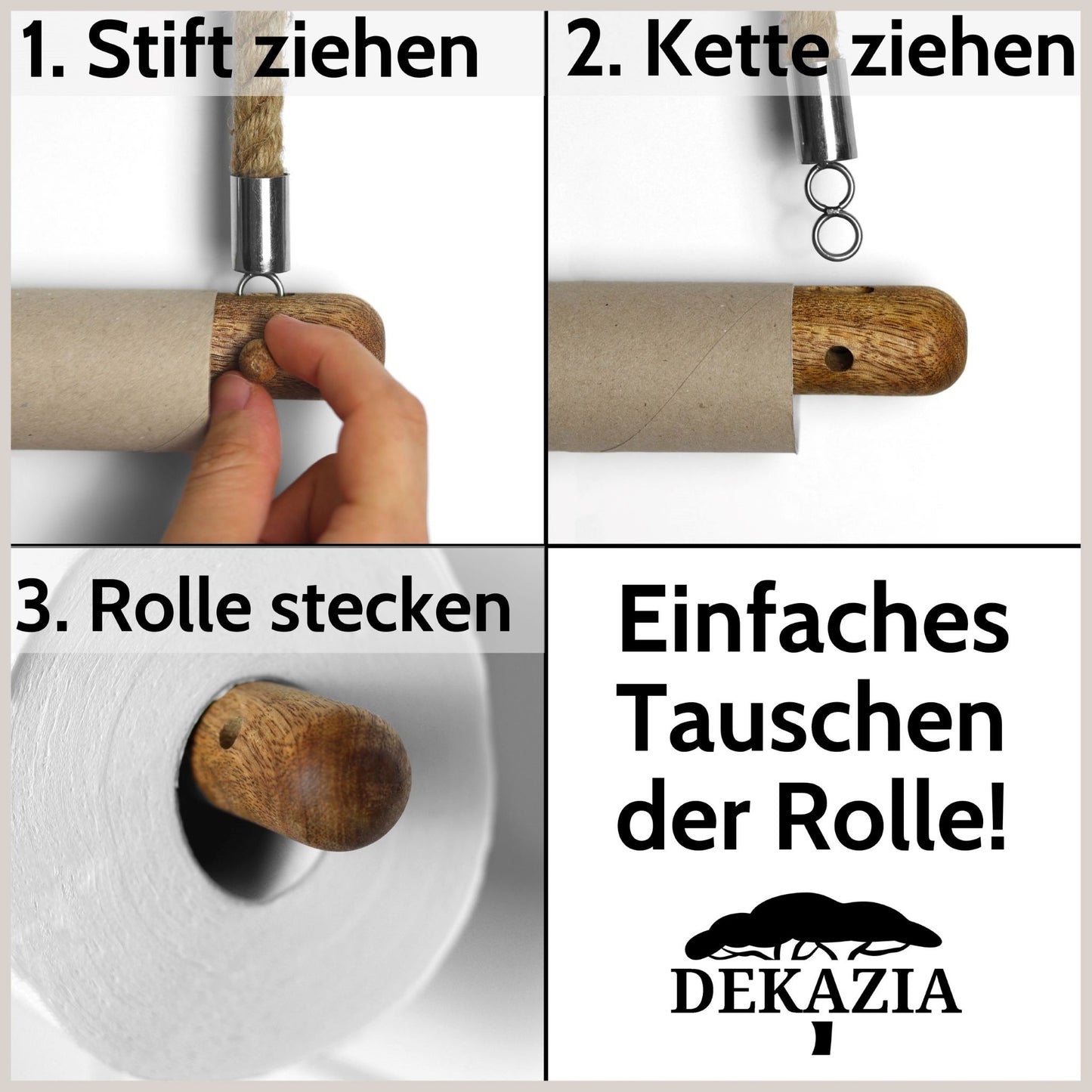 Toilettenpapierhalter aus Mangoholz mit Juteseil