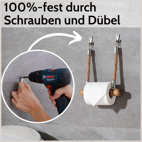 Toilettenpapierhalter aus Mangoholz mit Juteseil