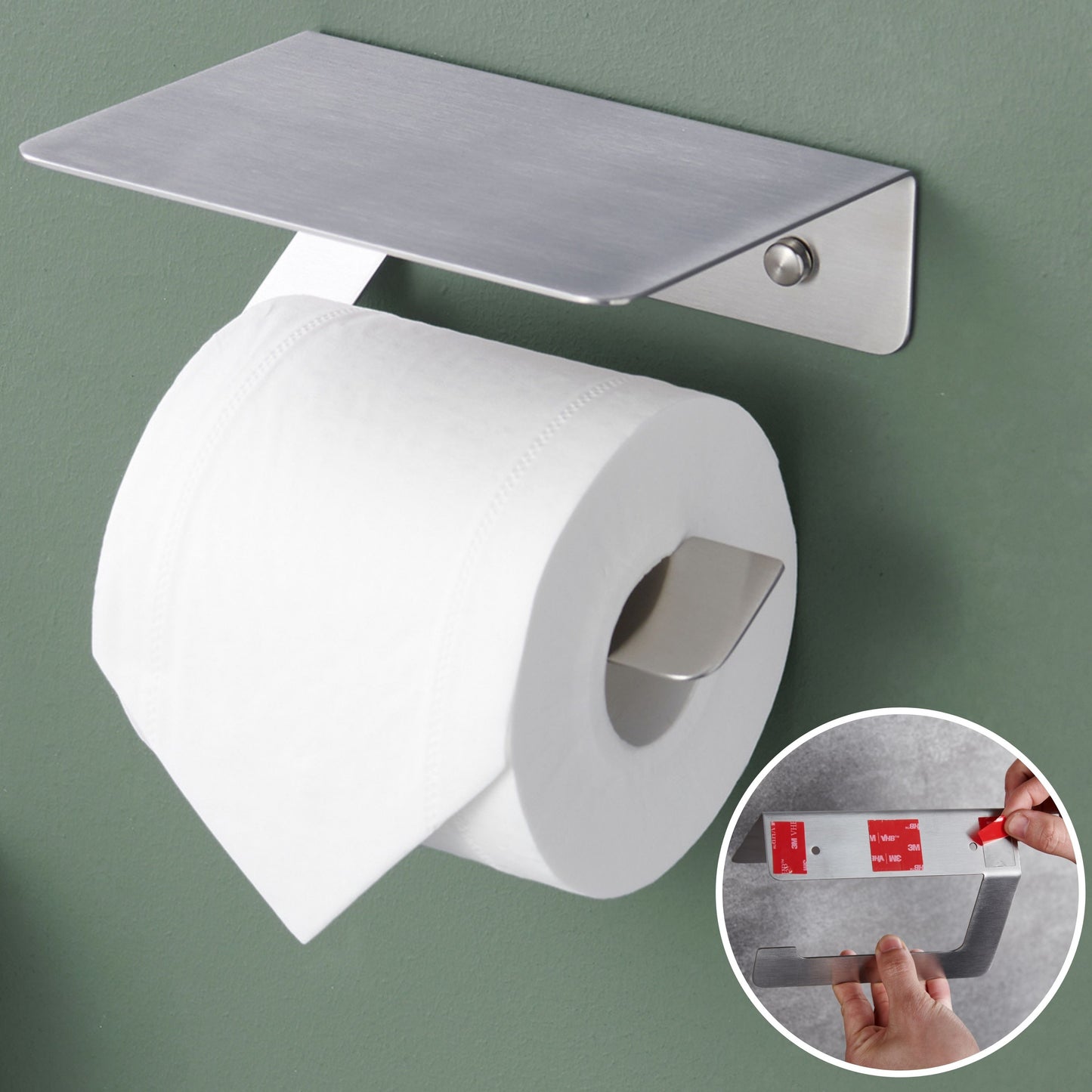 Toilet paper holder stainless steel with shelf 
