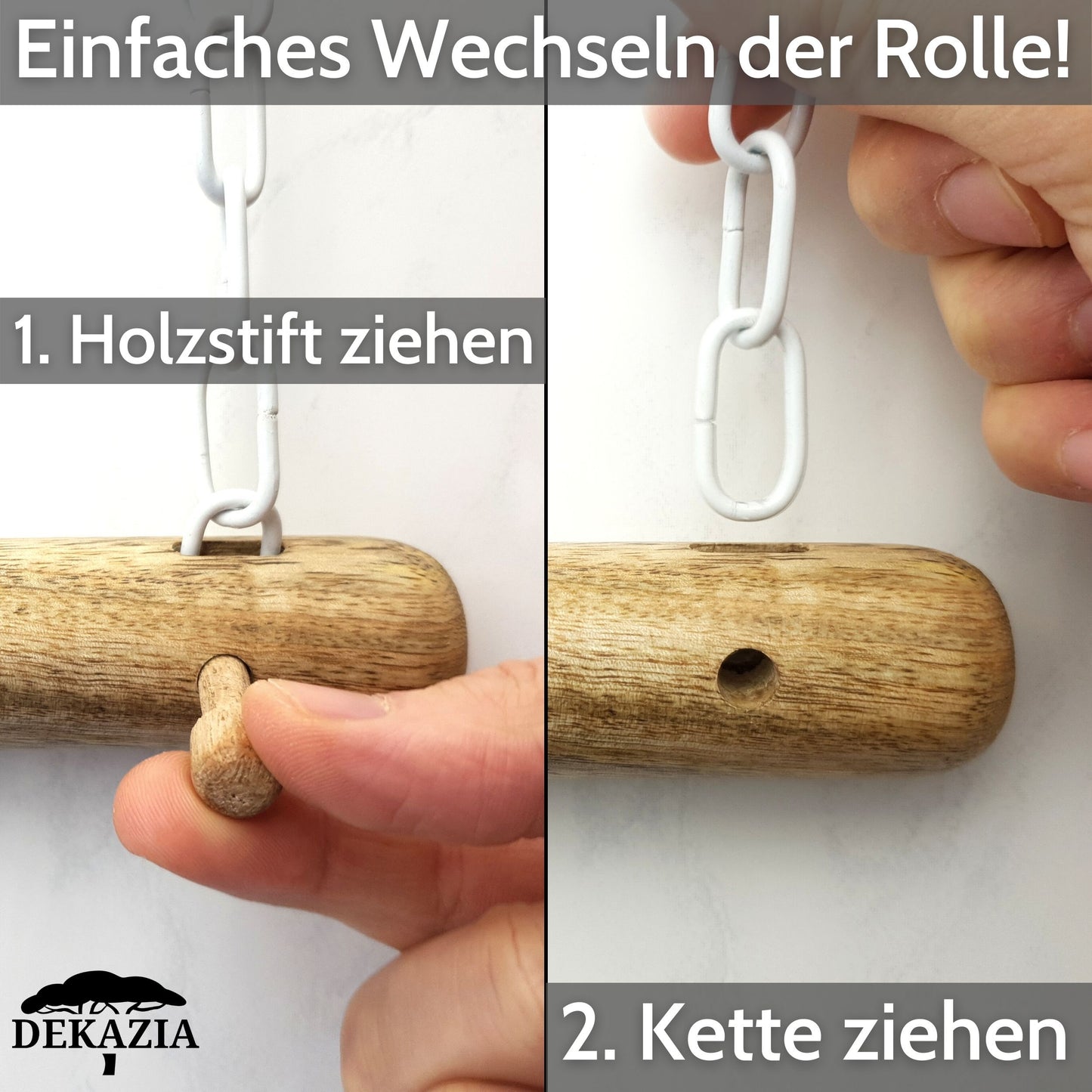 Wooden kitchen roll holder with chains 