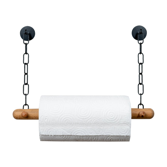 Wooden kitchen roll holder with chains 
