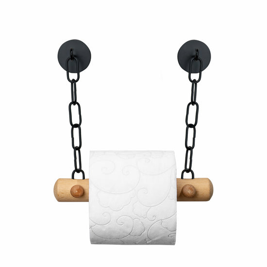 Porta carta igienica in legno con catenelle 
